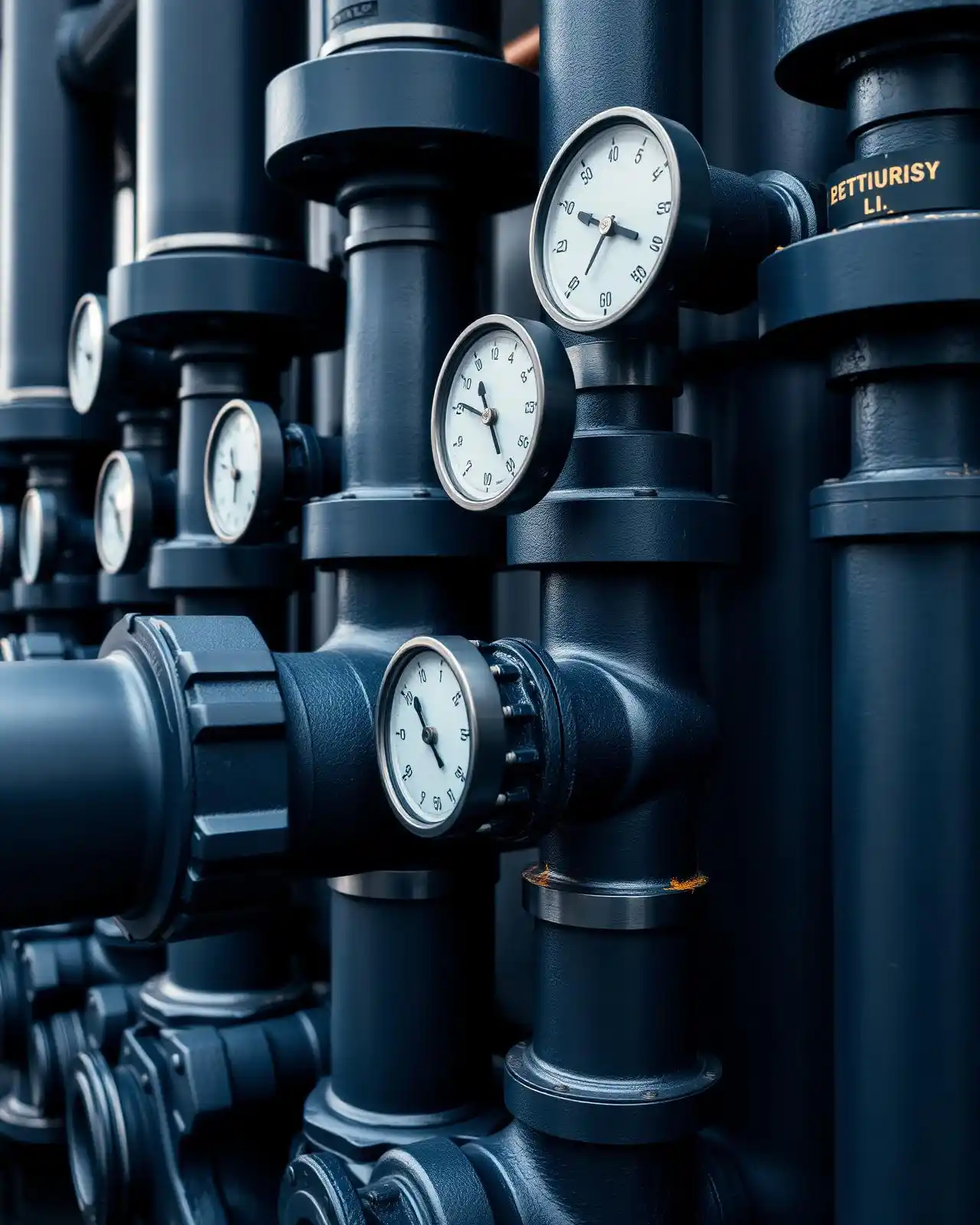 Industrial pipeline valves and pressure gauges